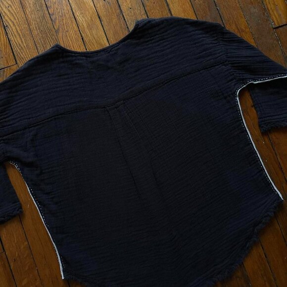 VOLOSHIN Oversized 3/4 Sleeve Shirt Top Women Small Navy Blue White Accent - Picture 5 of 5